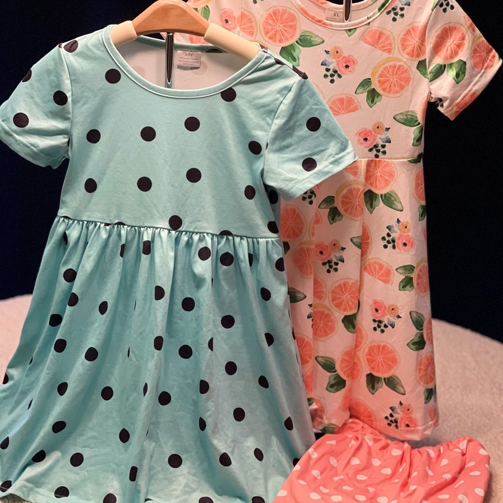 Kids Polka Dot and Fruit Print Dress Set set of 3